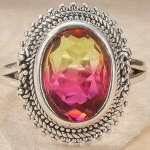 Stunning 18k White Gold Plated - Lab Created Rainbow CZ Gemstone Ring